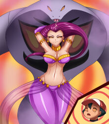  arbok ash_ketchum breasts cleavage dancer femdom fenrox harem_outfit hypnotic_dance hypnotic_eyes jessie jewelry long_hair malesub midriff multiple_doms navel nintendo open_mouth pokemon pokemon_(anime) pokemon_(creature) snake spiral_eyes symbol_in_eyes 