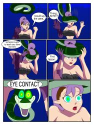  amity_blight black_hair blindfold dialogue disney elf_ears emperorcheese femsub hypnotic_eyes kaa kaa_eyes purple_hair snake text the_jungle_book the_owl_house 