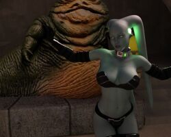3d blue_eyes cleavage collar collarbone corruption femsub gloves hypnovideotoo jabba_the_hutt large_breasts maledom navel opera_gloves star_wars tech_control tentacles thighhighs twi&#039;lek