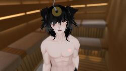  abs black_hair male_only malesub open_mouth pendulum piercing ponytail red_eyes vrchat 