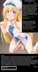  barefoot blonde_hair blush breasts caption caption_only cat_girl cat_pose female_only femsub glowing glowing_eyes goblin_slayer happy_trance humor idpet_(manipper) kneeling long_hair manip paws pet_play priestess_(goblin_slayer) small_breasts solo text vahn_yourdoom 