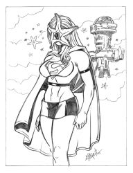 alien breasts dc_comics expressionless female_only femsub greyscale large_breasts long_hair monochrome parasite starro super_hero supergirl superman_(series) traditional western