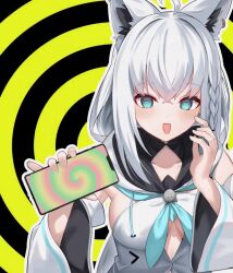  ahoge animal_ears animated breasts cleavage_cutout female_only femdom fox_girl fubuki_shirakami hololive hypnotic_app hypnotic_screen kne4799 open_mouth pov pov_sub spiral spiral_background spiral_eyes symbol_in_eyes tech_control video virtual_youtuber white_hair 