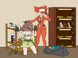  bondage boots brown_hair cell_phone cleavage femdom femsub kneeling long_hair navel nintendo open_mouth pants peril pokemon pokemon_breeder pokemon_x_and_y pomegrenade113 red_hair restrained shirt short_hair shorts standing suit sunglasses tagme tape_gag team_flare team_flare_grunt tech_control tie twintails visor 