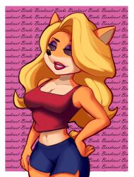 absurdres alex-toons bimbofication breasts cleavage crash_bandicoot_(series) dragonboy618_(manipper) female_only femsub furry happy_trance large_breasts lipstick makeup manip red_lipstick smile solo spiral spiral_eyes symbol_in_eyes tawna_bandicoot text western