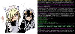  animated animated_eyes_only animated_gif apron black_hair blonde_hair caption femsub hypnotic_drug lily_(manipper) looking_at_viewer maid maid_headdress manip multiple_girls natsuki_gumi open_mouth original robot_girl robotization smile spiral_eyes story sweat tech_control text 