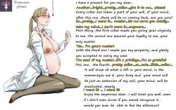 blonde_hair bobobo breasts caption collar drool empty_eyes female_only femsub glasses grimest_(manipper) happy_trance julia_silverstein large_breasts maledom manip ponytail pregnant text tights