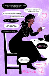  androgynous_sub betrayal black_hair black_skin dark_skin dialogue english_text expressionless hypnotic_drink rezingrave speech_bubble 