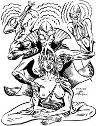 breasts chris_brandt dungeons_and_dragons expressionless femdom femsub greyscale magic maledom mind_flayer monochrome monster open_clothes open_mouth sitting sketch tentacles topless undressing western