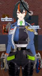  empty_eyes eye_roll instant_loss large_breasts pendulum policewoman s0mawave thick_thighs zenless_zone_zero zhu_yuan 