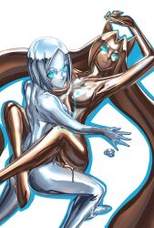 absurdres blue_eyes breasts female_only femdom femsub glowing glowing_eyes ibenz009 large_breasts liquid_metal original robot yuri