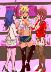  aaaa_mata absurdres altered_common_sense altered_perception alternate_costume ass blonde_hair blush bracelet breasts brown_eyes brown_hair chitose_kagayaki choker cleavage collarbone crop_top erect_nipples female_only femsub fishnets gloves hand_on_hip happy_trance high_heels hugtto!_precure large_breasts lingerie long_hair milf navel netorare pasties precure prostitution purple_hair red_lipstick reira_yakushiji see-through short_hair short_skirt sideboob sketch skirt smile smoking sumire_nono thighhighs unaware 