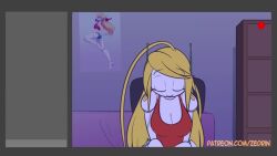 animated antenna blonde_hair breasts cave_story chair curly_brace embarrassed exposed_chest female_only femsub happy_trance heart_eyes instant_loss masturbation masturbation_command pov_dom robot robot_girl robotic_trance sound tank_top tech_control underwear undressing vaginal video zedrin