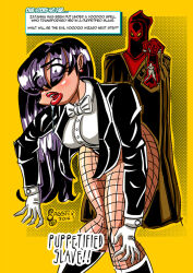 black_hair breasts dc_comics drool earrings expressionless femsub fishnets gloves jewelry large_breasts legion_of_super_heroes long_hair magician maledom open_mouth puppet sketch super_hero text the_gagster tie voodoo_doll zatanna_zatara