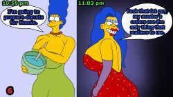  alezgamerxd ass before_and_after blue_hair breasts comic corruption dialogue female_only femsub happy_trance jessica_rabbit marge_simpson milf remote_control tech_control text the_simpsons yellow_skin 