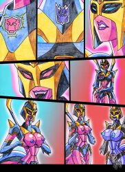 absurdres blackarachnia breasts cleavage comic discolored_nipples fangs happy_trance holding_breasts large_breasts nipples open_mouth optimus_prime robot tech_control transformation transformers transformers_animated transgender