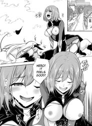 aphrodisiac artist_request character_request corruption demon_girl empty_eyes exposed_chest femsub heart huge_breasts licking long_hair magic malesub monochrome priest sex short_hair tagme threesome tongue translated yuusha-kun_wa_tabidatenai