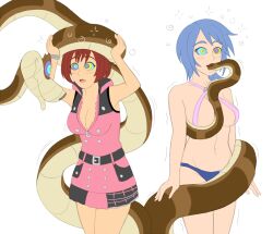 aqua_(kingdom_hearts) bikini blue_hair blush breasts cleavage clothed_exposure coils disney femsub hypnotic_eyes kaa kaa_eyes kairi kingdom_hearts kingdom_hearts_birth_by_sleep large_breasts micro_bikini multiple_girls open_mouth plsgts red_hair short_hair simple_background snake standing standing_at_attention surprised the_jungle_book trembling white_background