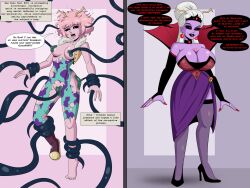  before_and_after brain_injection breast_expansion breasts corruption dialogue enemy_conversion femsub gloves large_breasts large_hips makeup mina_ashido my_hero_academia opera_gloves pink_hair pink_skin polmanning purple_skin tentacles text thighhighs topless torn_clothes white_hair 
