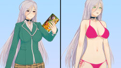  3d absurdres ahoge before_and_after bikini breasts choker disney female_only femsub happy_trance ivatent kaa_eyes koikatsu! large_breasts long_hair meme moka_akashiya navel open_mouth rosario+vampire school_uniform silver_hair skirt smile standing standing_at_attention the_jungle_book 