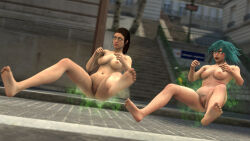 3d anus ass barefoot body_markings brown_hair death_stranding femsub glasses green_smoke happy_trance hypnostink mama_(death_stranding) motor_mania multicolored_hair multiple_girls multiple_subs navel nipples nude open_mouth outdoors ponytail pubic_hair pussy smoke soul_calibur_(series) spiral_eyes tira