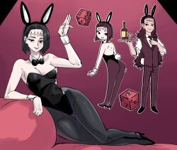  alternate_costume alternate_hairstyle bare_shoulders black_eyes breasts bunny_boy bunny_ears bunny_girl bunnysuit choker clothed costume cuffs facial_markings fake_animal_ears femsub from_behind itadori_kaori jujutsu_kaisen kenjaku looking_at_viewer lying malesub milf multiple_views pantyhose posing possession red_eyes scar scars short_hair smile stitches suguru_geto tail tight_clothing tray very_long_hair vest wanderjegson 