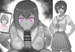  before_and_after blowjob_face censored cheating clothed fellatio femsub heart heart_eyes huge_cock hypnotic_app large_penis maledom netorare oral original otoo penis phone pink_eyes progress_indicator pubic_hair school_uniform skirt squatting symbol_in_eyes tech_control text translation_request 
