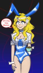  alice bare_legs batman_(series) black_clover blonde_hair bow_tie bunny_ears bunny_girl bunnysuit card cleavage cuffs dc_comics dialogue empty_eyes eyeshadow female_only femsub gradient_background happy_trance hy2300 hypnotic_accessory lipstick long_hair long_nails mad_hatter makeup nail_polish shrunken_irises simple_background smile solo speech_bubble tail text vanessa_enoteca 