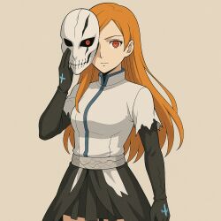 ai_art bleach clothed corruption femsub hollowfication long_hair orange_hair orihime_inoue red_eyes