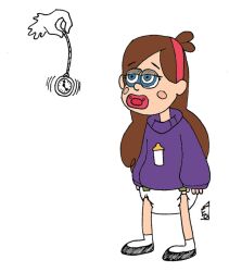 age_regression brown_hair diaper disney femsub geotastic gravity_falls hair_band hypnotic_accessory loli mabel_pines pacifier pocket_watch spiral_eyes sweater symbol_in_eyes western
