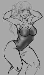 body_writing bodysuit empty_eyes femsub greyscale hair_ribbon persona_(series) persona_5 persona_5_royal sillyspiral sumire_yoshizawa