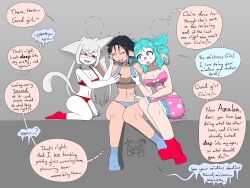 altered_common_sense altered_perception animal_ears azalea_(azalea) balloon bangs bare_shoulders bed black_hair blue_eyes blue_hair body_markings bra breast_grab breasts bubble cat_ears cat_girl cat_tail claire_(sephirothkefka) cleavage clown clown_girl collarbone corset dialogue drill_hair drool elf_ears eyebrows_visible_through_hair eyelashes fangs female_only femdom femsub gin_(sobergin) glasses good_sub_conditioning groping hand_on_another&#039;s_cheek happy_trance hypnotic_eyes hypnotized_assistant large_breasts long_hair love multicolored_hair multiple_girls nail_polish navel original panties red_eyes short_hair sideboob simple_background sitting skirt slit_pupils smile sobergin socks speech_bubble spiral_eyes spiralwash_eyes tail text twintails underwear vampire white_hair