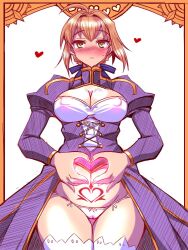  artoria_pendragon blonde_hair blush branded breasts cameltoe cleavage corruption fate/stay_night fate_(series) femsub gggg heart heart_eyes heart_tattoo large_breasts panties saber short_hair symbol_in_eyes tattoo thighhighs underwear 