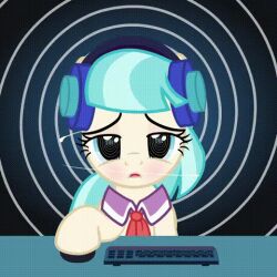  animated animated_gif blush coco_pommel computer evilenchantress female_only femsub headphones horns hypnotic_audio hypnotic_screen my_little_pony open_mouth spiral spiral_eyes symbol_in_eyes tech_control text 