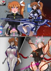  ahegao artist_request blue_eyes bodysuit breasts breasts_outside brown_hair corruption crotch_tattoo defeated erect_nipples erect_nipples_under_clothes eye_color_change femsub heart heart_eyes heart_tattoo lactation large_breasts magical_girl_lyrical_nanoha milking milking_machine nanoha_takamachi nipples open_mouth pink_eyes ribbon sequence sex symbol_in_eyes tattoo tech_control tongue tongue_out transformation twintails vaginal very_long_hair 