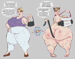  altered_common_sense animal_ears bbw before_and_after blonde_hair cat_ears cat_tail chubby clothed collar dialogue english_text fake_animal_ears fake_tail fat femsub instant_loss karen leash maledom milf moessins money nude original pet_play prostitution sunglasses tail text 