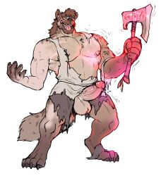  bottomless erection furry gnoll hyenaface hypnotic_object magic male_only malesub muscle_boy non-human_feet nude open_clothes open_mouth paws penis solo tongue tongue_out topless torn_clothes transformation weapon wolf_boy 