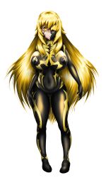 absurdres blonde_hair breasts cleavage erect_nipples female_only high_heels large_breasts navel original pussy rikatsuky symbiote yellow_eyes