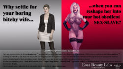  3d advertisement angakar bare_shoulders before_and_after bimbofication blonde_hair boots breast_expansion breasts brown_hair choker cleavage erect_nipples fishnets happy_trance huge_breasts leotard long_hair milf navel necklace original pantyhose see-through short_hair text transformation 