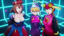  3d amateurthrowaway animated blonde_hair blue_eyes bodysuit breasts brown_hair capcom ciel_(megaman_zero) clothed dress eye_roll female_only femsub green_eyes happy_trance hat heavy_eyelids iris_(megaman_x) large_breasts long_hair looking_at_viewer megaman_(series) megaman_battle_network megaman_x_(series) megaman_zero multiple_girls multiple_subs multiple_views open_mouth ponytail robot robot_girl roll.exe smile sound tech_control video 