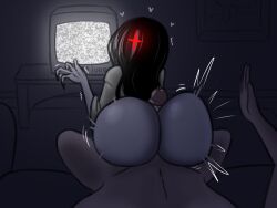  ass ass_focus black_hair buttjob femsub freemindstuff ghost ghost_girl hair_covering_one_eye heart long_hair maledom penis red_eyes robe sadako_yamamura sex spanking sweat the_ring tv undead_girl 