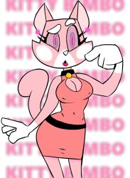  bimbofication cat_girl clothed collar confused dragonboy618_(manipper) earrings female_only femsub furry glowing_eyes hypnotic_accessory large_hips lipstick manip mantra pink_eyes pink_skin planet_dolan shima_luan skirt solo spiral_eyes super_planet_dolan tail text vimhomeless 