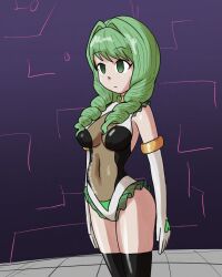cleavage collar empty_eyes female_only fembot femsub fire_emblem fire_emblem_three_houses flayn_(fire_emblem_three_houses) gloves green_eyes green_hair latex mythkaz nintendo solo standing_at_attention tagme tight_clothing