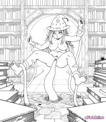  absurdres barefoot bottomless dazed efalabrino expressionless feet femsub long_hair magic monochrome original tentacle_sex tentacles vaginal witch witch_hat 