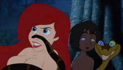  ariel breasts disney femsub gooman2_(manipper) kaa kaa_eyes maledom malesub mowgli the_jungle_book the_little_mermaid topless 
