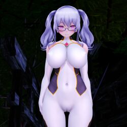  3d blush bodysuit breasts cosplay defeated empty_eyes erect_nipples femsub glasses gloves glowing glowing_eyes huge_breasts kantai_collection kashima_(kantai_collection) looking_at_viewer maledom mmd mp-7l nipples opera_gloves pink_eyes pussy see-through standing standing_at_attention taimanin_(series) taimanin_asagi twintails white_hair 