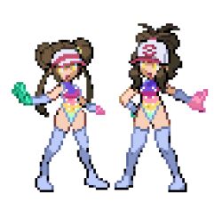  brown_hair female_only femsub gloves hilda leggings leotard malamar_outfit multiple_girls multiple_subs nessthia nintendo opera_gloves pixel_art pokemon pokemon_black_and_white pokemon_black_and_white_2 rosa_(pokemon) simple_background twintails white_background yellow_eyes 