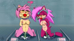  amy_rose antenna ball_gag barefoot bondage bottomless breasts female_only femsub frost_norde furry gag heart heart_eyes hedgehog_girl hypnotic_accessory long_hair multiple_girls nude pink_hair ring_eyes sex_machine sex_toy short_hair sonia_the_hedgehog sonic_the_hedgehog_(series) sonic_underground symbol_in_eyes tech_control topless 