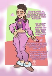 absurdres chav dialogue earrings female_only femdom hair_buns hoodie hypnotic_smoke jacket lowri_lushe_(sleepyheadrequiem) makeup midriff mr_scade necklace original piercing pov simple_background sleepyhead97_(manipper) slippers smoke smoking solo tan_skin text unaware vape