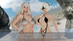 3d bikini bikini_bottom bikini_top dochaunt long_hair nier_automata robot short_hair tagme text white_hair yorha_no._2_type_b yorha_type_a_no._2